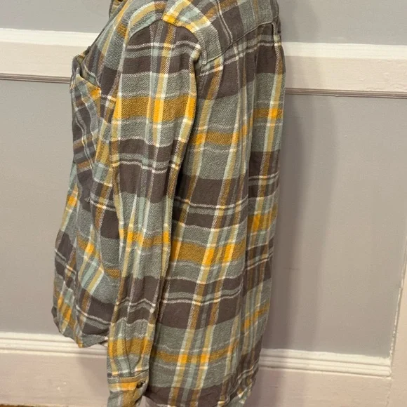Aerie Anytime Favorite Flannel Gray Green Yellow Soft Multicolor Plaid Shirt - Picture 4 of 7